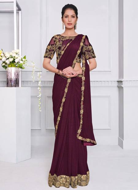 Maroon Colour MOHMANTHAN 21500 Fancy Designer Party Wear Stylish Lycra Heavy Sequins Embroidery Work Saree Collection 21508